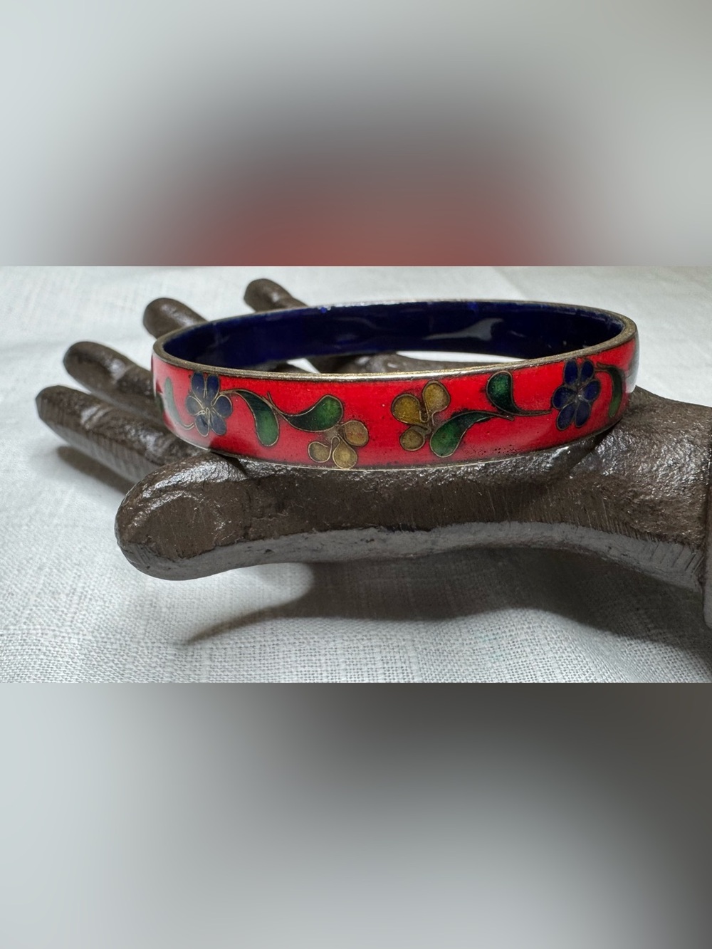 Vintage Red Floral Cloisonné Bangle